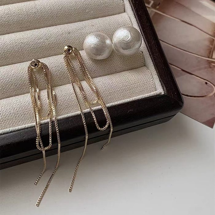 1 paire de boucles d'oreilles pendantes en cuivre, Style Simple, Imitation de perles, pampilles