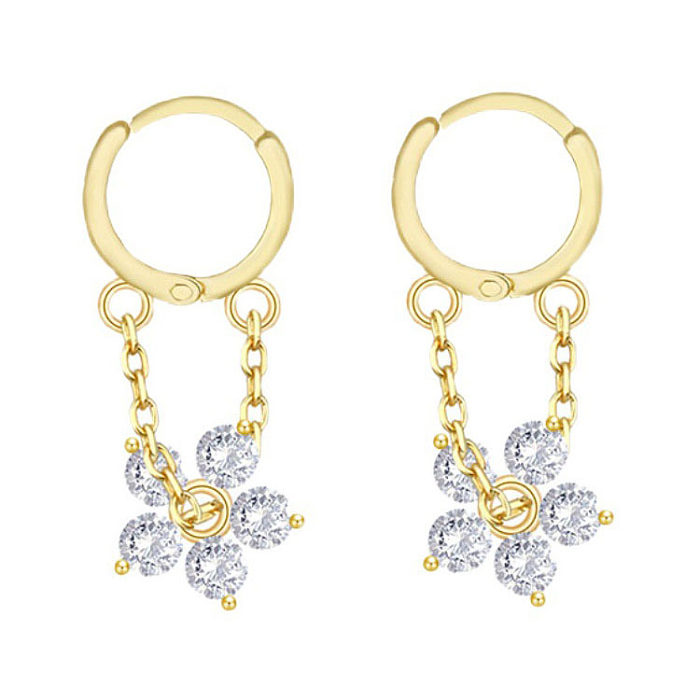 1 Pair Simple Style Flower Inlay Copper Zircon Drop Earrings