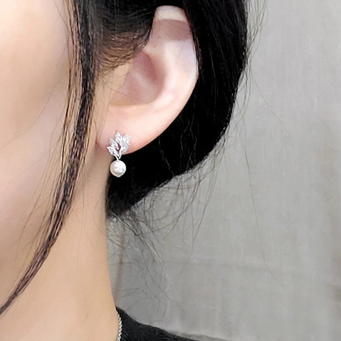 1 paire de boucles d'oreilles pendantes en Zircon plaqué cuivre, Imitation géométrique de Style Simple