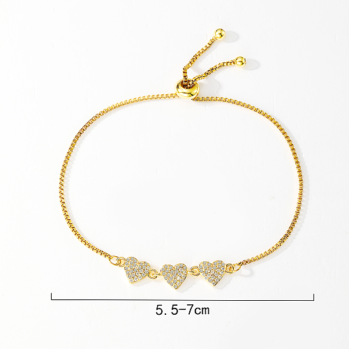 Elegant Simple Style Human Heart Shape Flower Copper Plating Inlay Zircon 18K Gold Plated Bracelets
