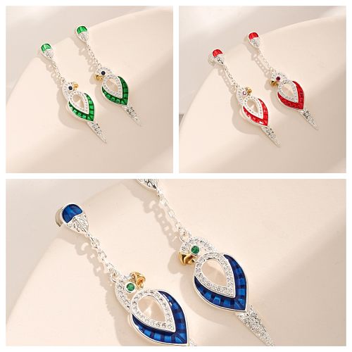 1 Pair Cute Streetwear Bird Plating Hollow Out Inlay Copper Zircon White Gold Plated Drop Earrings