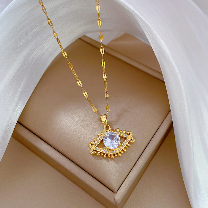 Collier pendentif en diamant artificiel avec incrustation de cuivre en acier inoxydable pour les yeux de style moderne