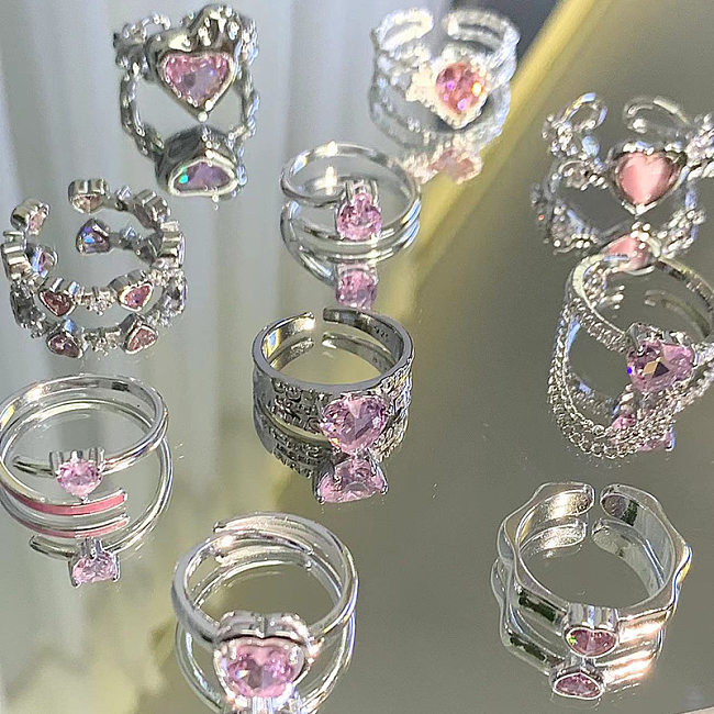 Anillos de circón con incrustaciones de cobre en forma de corazón de gotas de agua artísticas dulces