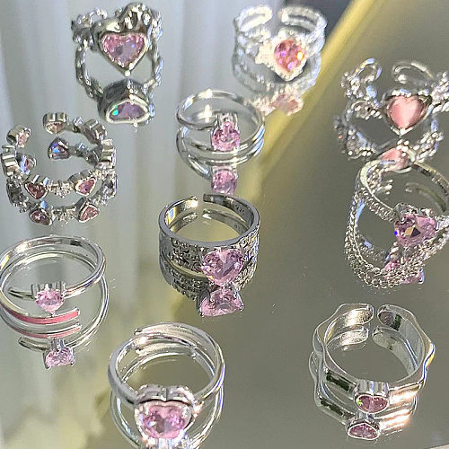 Anéis artísticos doces do zircão do embutimento do cobre da forma do coração das gotas de água
