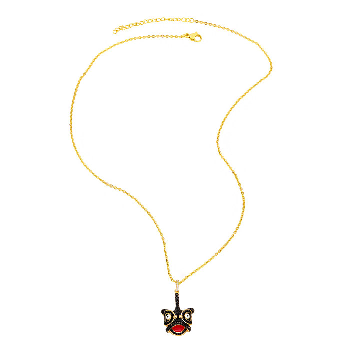 Chinoiserie-Löwen-Halskette mit Kupferbeschichtung und Inlay aus 18 Karat vergoldetem Zirkon