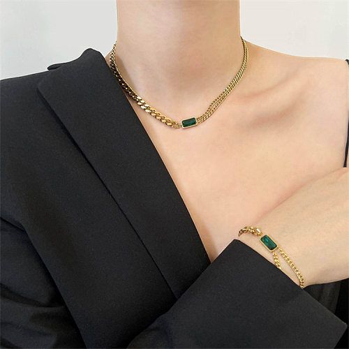 Streetwear quadrado titânio chapeamento de aço incrustação pulseiras de diamante artificial brincos colar