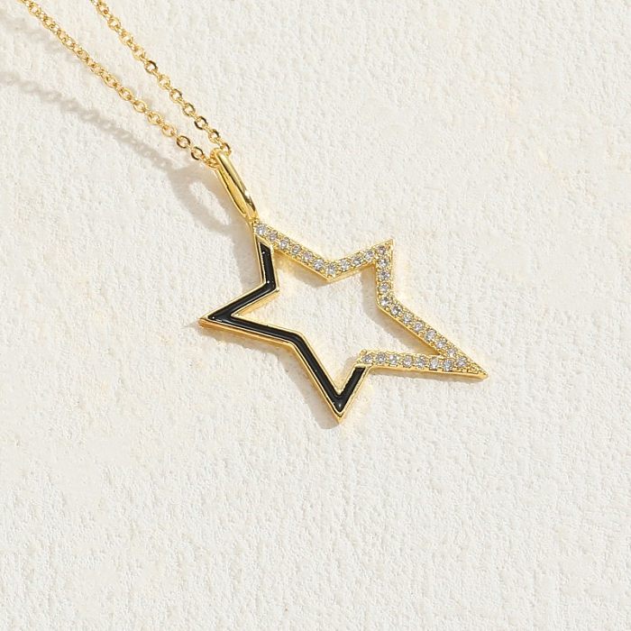 Elegant Star Copper 14K Gold Plated Zircon Necklace In Bulk