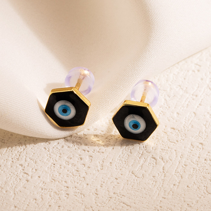 1 Pair Modern Style Simple Style Hexagon Devil'S Eye Enamel Copper 18K Gold Plated Ear Studs