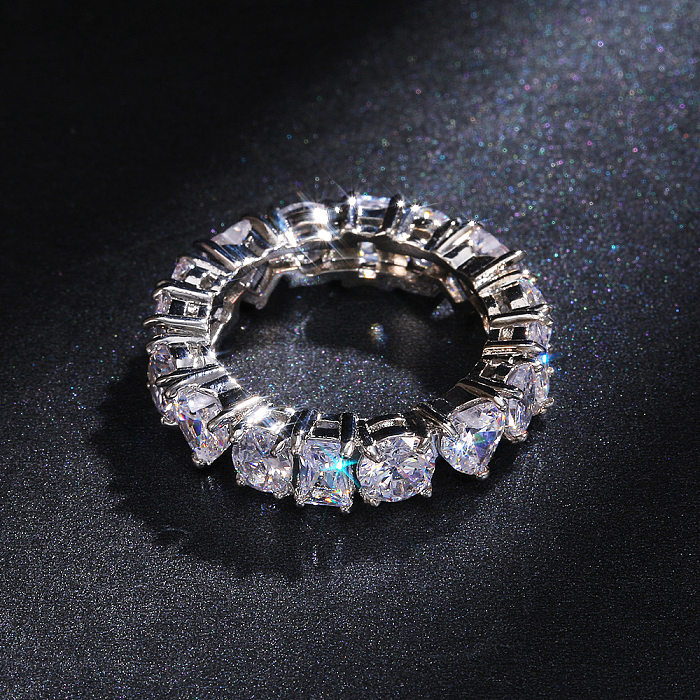 Nova moda retangular em forma de coração zircão anel feminino círculo completo casal jóias