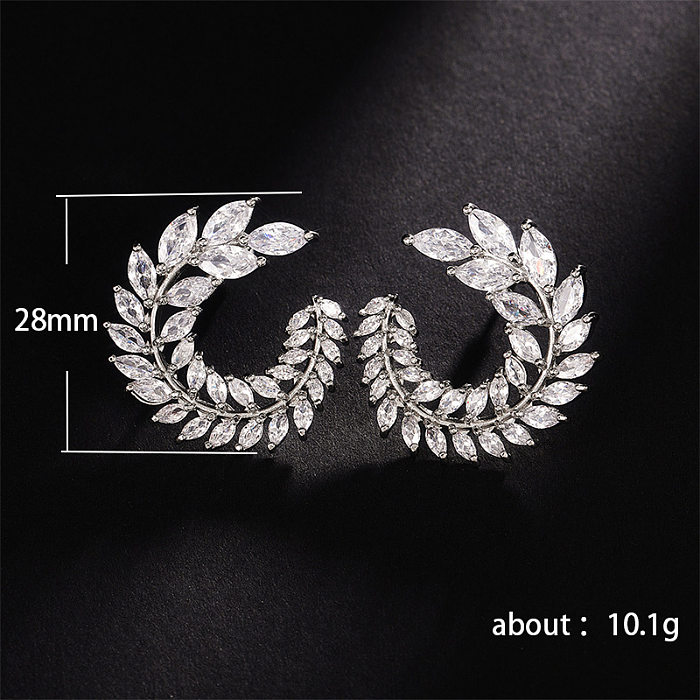 1 Pair Simple Style Leaf Inlay Copper Zircon Ear Studs