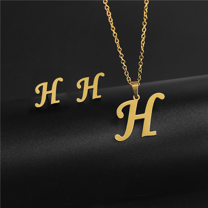 Mode Ftainless Steel 26 Buchstaben Halskette Ohrringe einfach zweiteilig