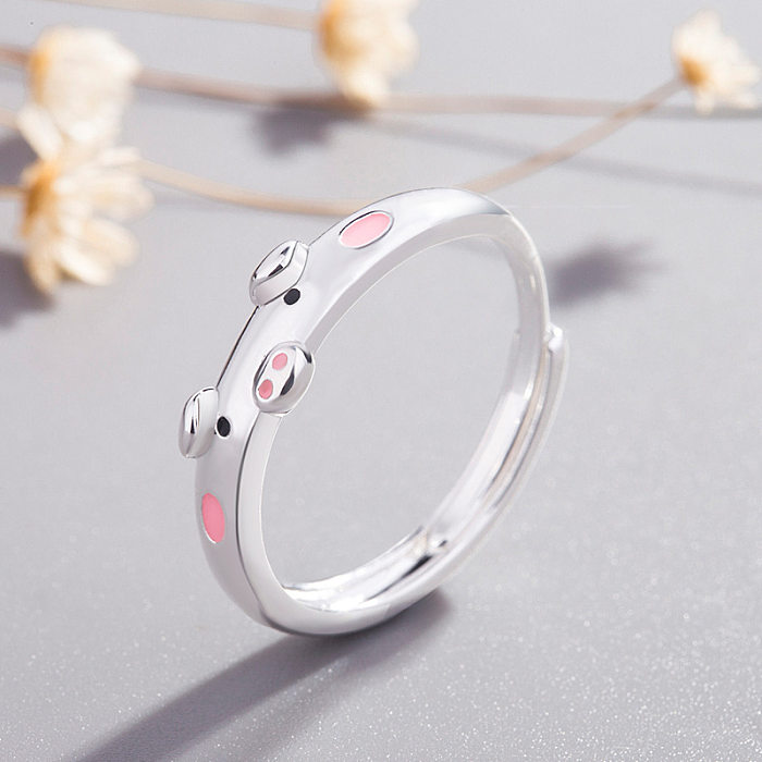 خاتم نحاسي جديد مطلي بالفضة للزوجين لطيف على شكل حيوان أصبع