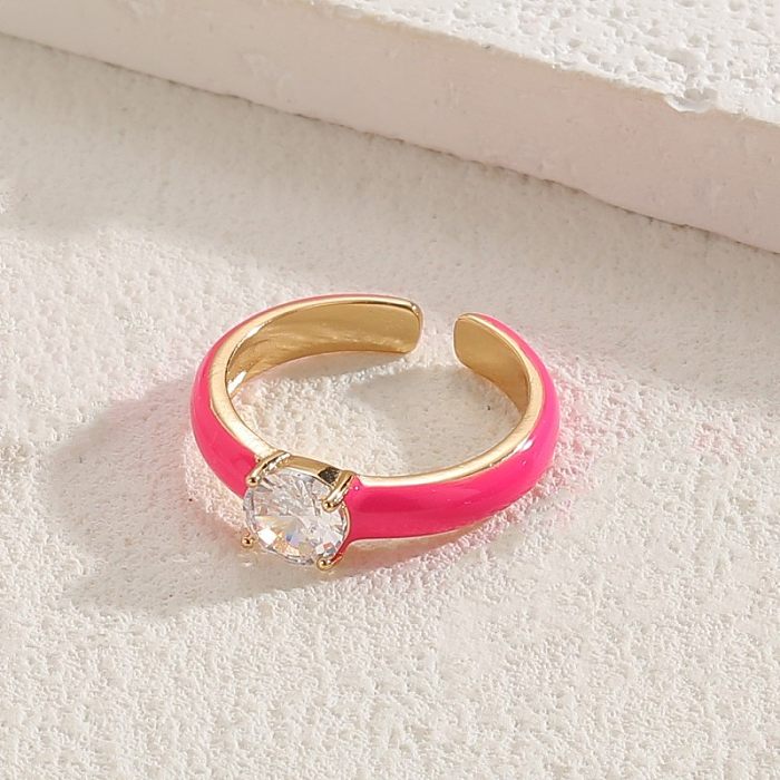Elegant Solid Color Copper Plating Inlay Zircon 14K Gold Plated Rings