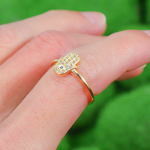 Simple Style Devil'S Eye Palm Copper Inlay Zircon Open Ring