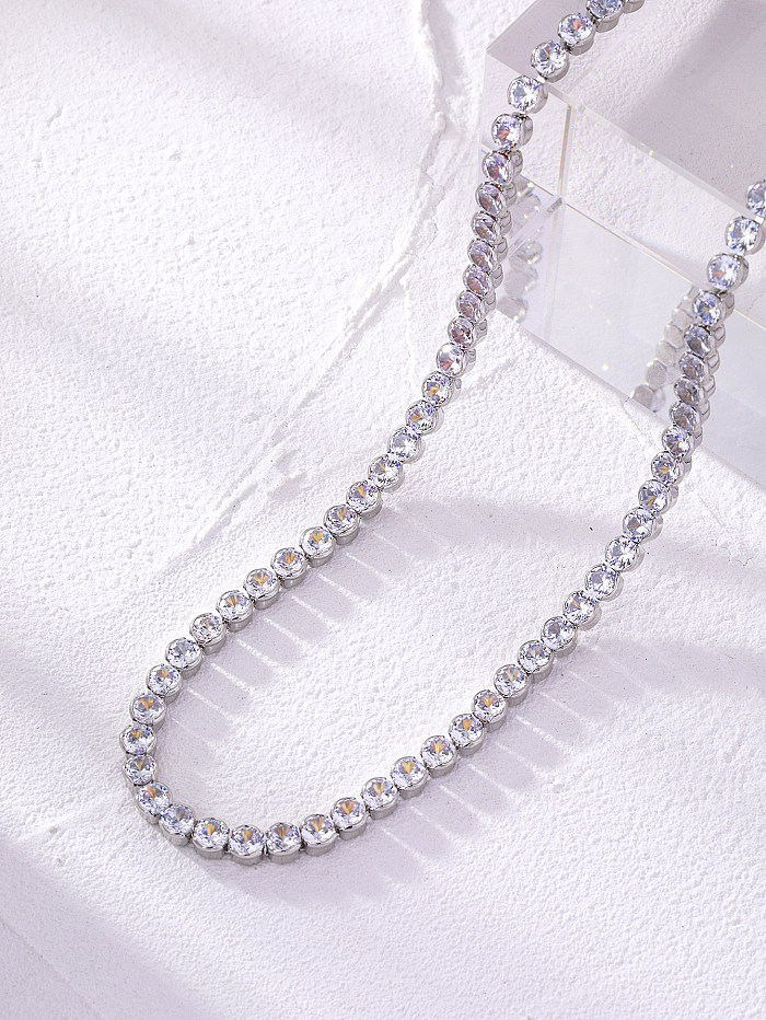 Elegant Luxurious Solid Color Copper Plating Inlay Zircon White Gold Plated Gold Plated Choker