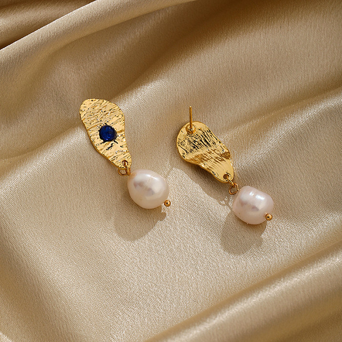 1 Paar Retro-Tropfenohrringe mit unregelmäßiger Perlenbeschichtung, Kupferglasperle, 18 Karat vergoldet
