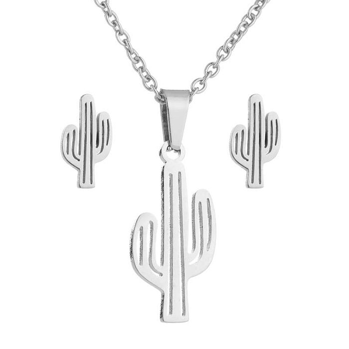 Conjunto de joyería de acero inoxidable Fashion Cactus de 2 piezas