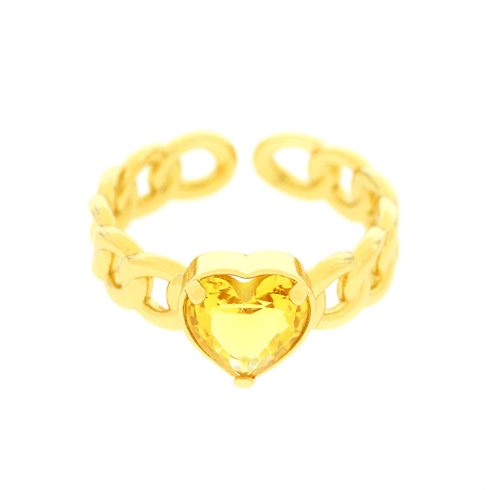 IG Estilo Retro Coração Forma Chapeamento de Cobre Inlay Zircon 18K Banhado A Ouro Anéis Abertos