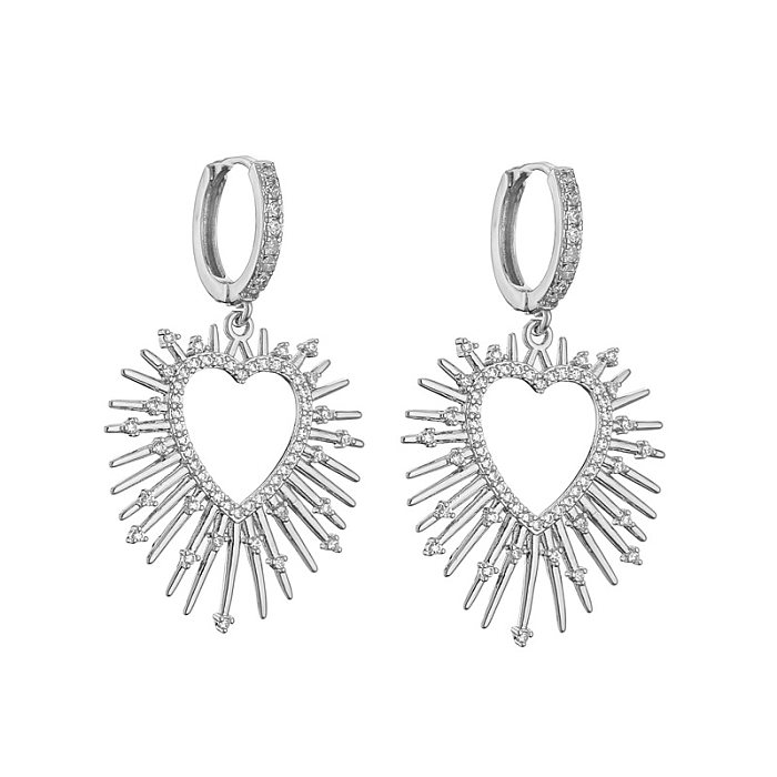 Fashion Heart Shape Copper Plating Inlay Zircon Earrings Necklace