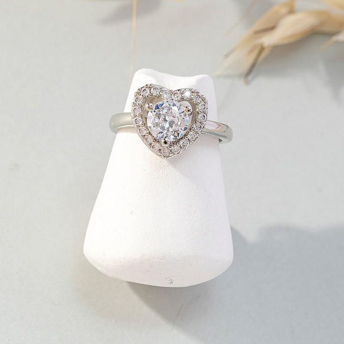 Korean Style Heart Shape Copper Inlay Artificial Gemstones Open Rings