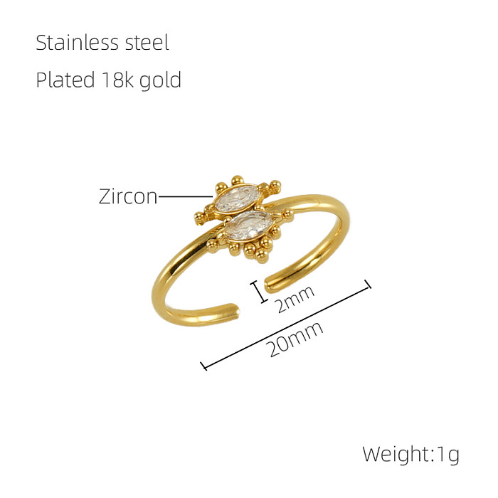 Elegant Simple Style Geometric Stainless Steel Plating Inlay Rhinestones 18K Gold Plated Open Rings