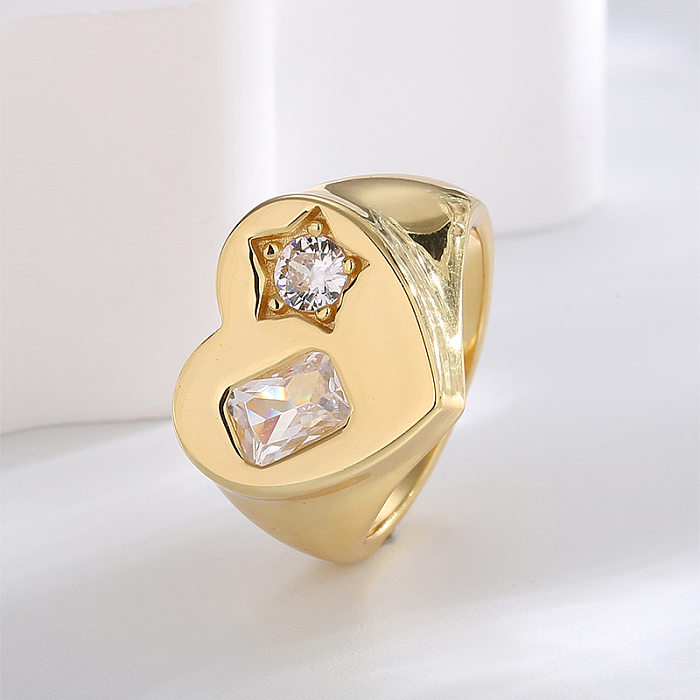 Simple Style Heart Shape Copper Plating Inlay Zircon Gold Plated Rings