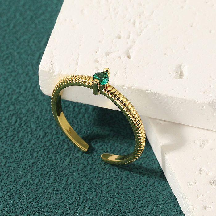 Anéis de zircão redondos de estilo simples com incrustações de cobre