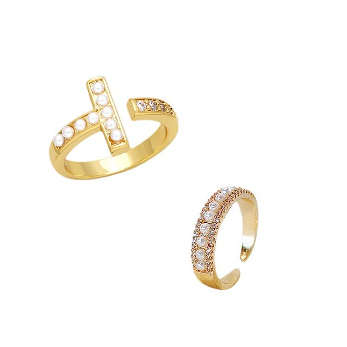 Modern Style Geometric Copper Plating Inlay Zircon Gold Plated Open Rings