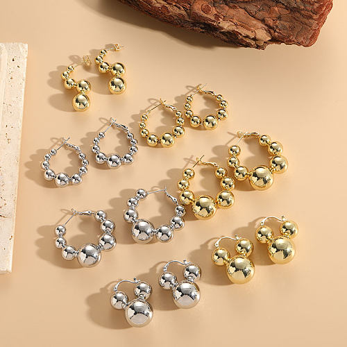 1 Paar elegante, luxuriöse, klassische Kugel-Kupfer-Ohrringe mit 14-Karat-Vergoldung