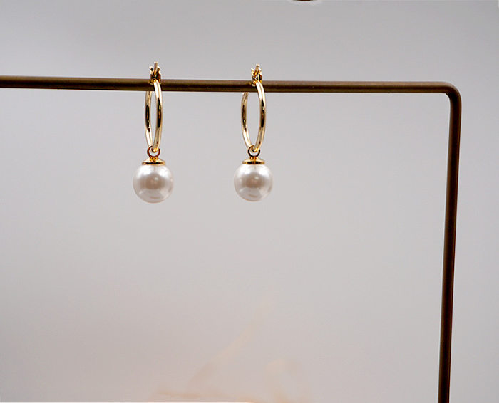 Elegant Simple Style Geometric Imitation Pearl Titanium Steel Copper Plating Earrings Necklace