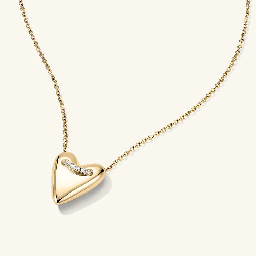 Colar com pingente de zircão banhado a ouro em forma de coração estilo retrô clássico a granel
