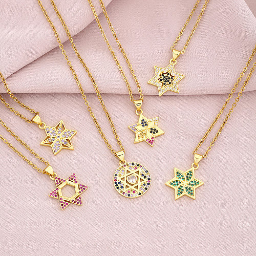 Simple Style Star Copper 18K Gold Plated Zircon Pendant Necklace In Bulk