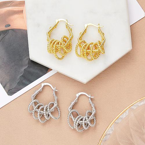 1 paire de boucles d'oreilles pendantes en cuivre plaqué rond géométrique de Style moderne