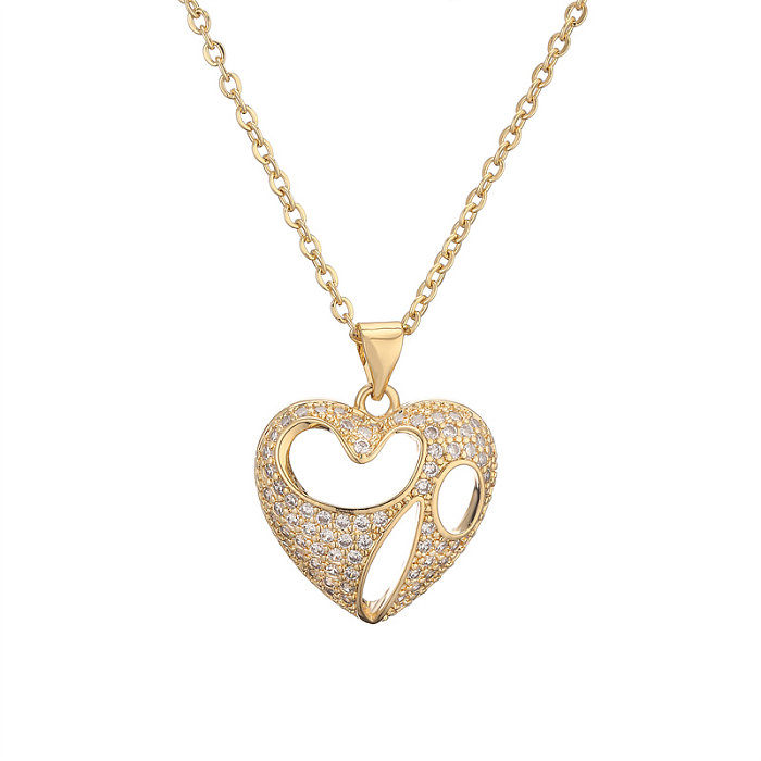 IG Style Simple Style Heart Shape Copper Plating Inlay Zircon Gold Plated Pendant Necklace