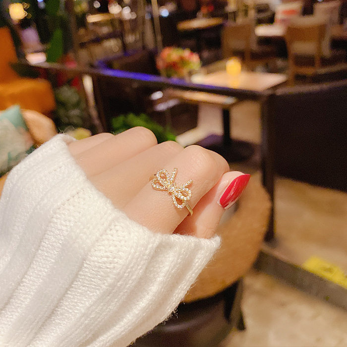 Cute Bow Knot Copper Inlay Zircon Rings