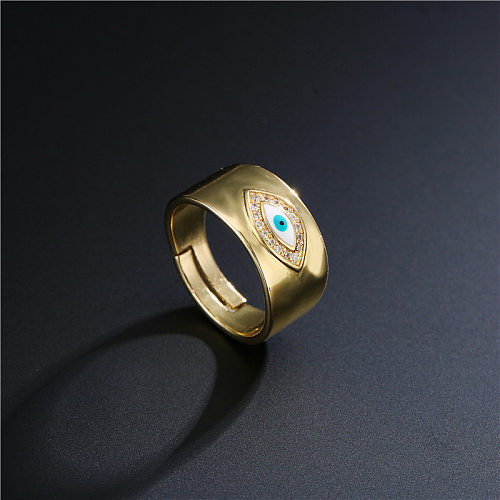 Nouveau Simple couleur cuivre Micro-incrusté Zircon oeil du diable anneau ouvert