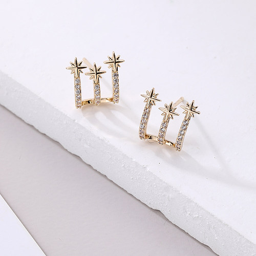 1 Pair Simple Style Classic Style Commute Snowflake Inlay Copper Zircon Ear Studs