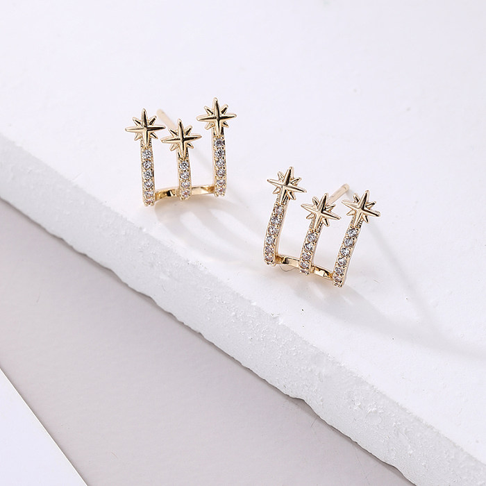 1 Pair Simple Style Classic Style Commute Snowflake Inlay Copper Zircon Ear Studs