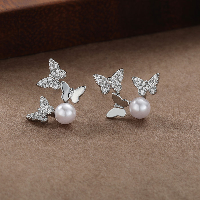 1 Pair Simple Style Butterfly Plating Inlay Copper Zircon Gold Plated Drop Earrings