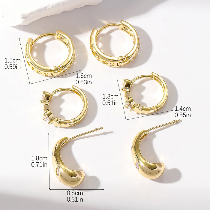 6 Pieces Simple Style Heart Shape Inlay Copper Zircon Ear Studs