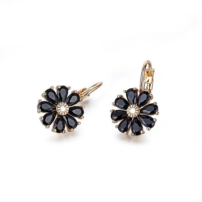 1 Pair Sweet Flower Plating Inlay Copper Zircon Earrings