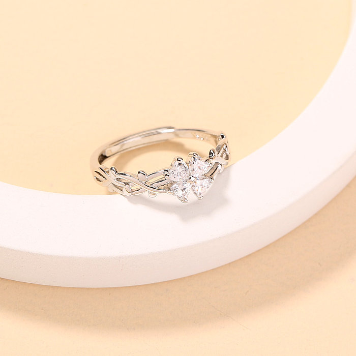 1 Piece Fashion Leaves Heart Shape Copper Plating Zircon Open Ring
