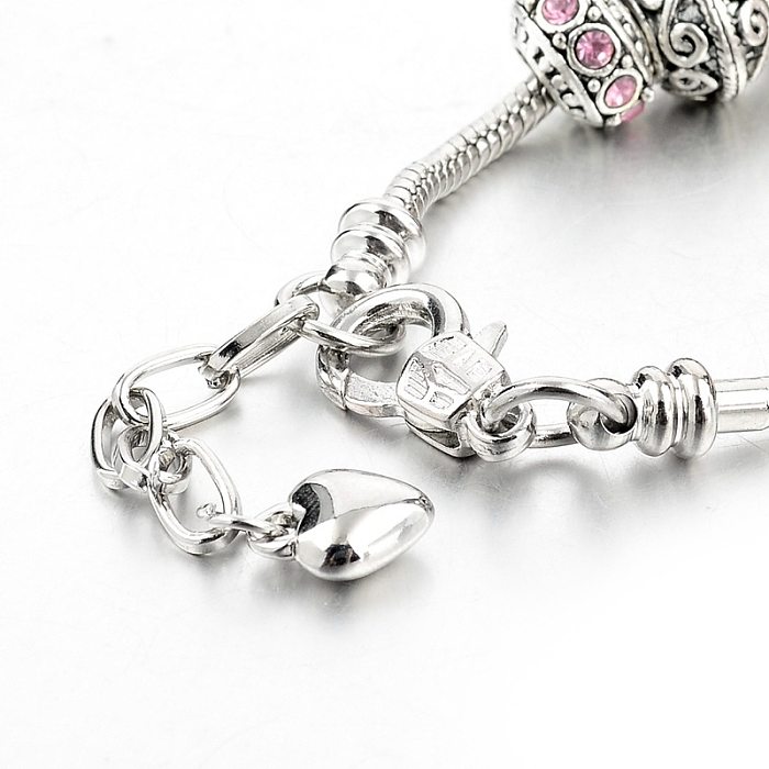 IG estilo doce coração forma liga cobre frisado chapeamento incrustação cristal strass pulseiras