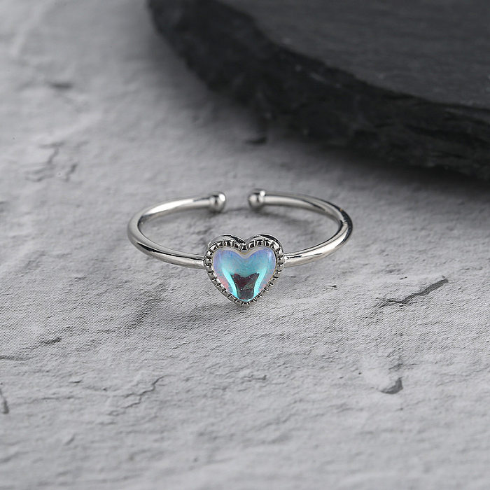 Simple Style Heart Shape Copper Moonstone Open Ring In Bulk