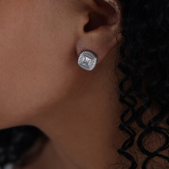 Collier de boucles d'oreilles avec incrustation de placage en acier et titane, Style rétro Simple, Streetwear carré