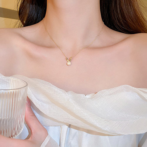 Collier de lapin de perles baroques plaqué or véritable, Design personnalisé, Style créatif, chaîne de clavicule, collier de mode pour femme