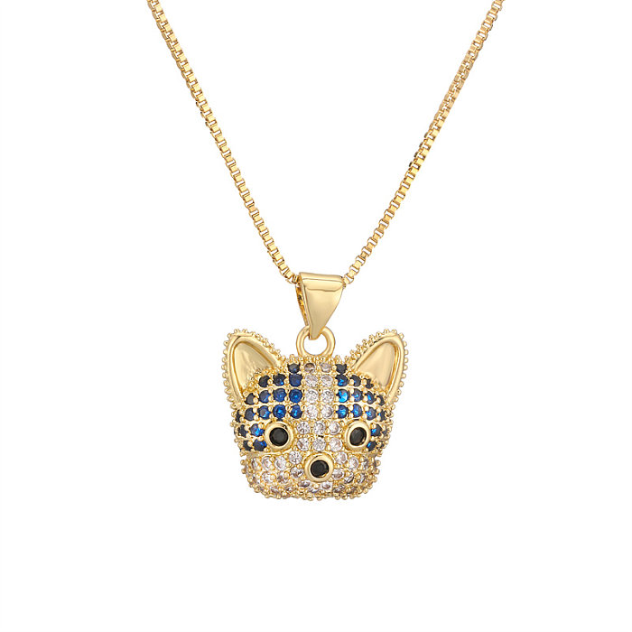 IG Style Simple Style Dog Copper Plating Inlay Zircon Gold Plated Pendant Necklace