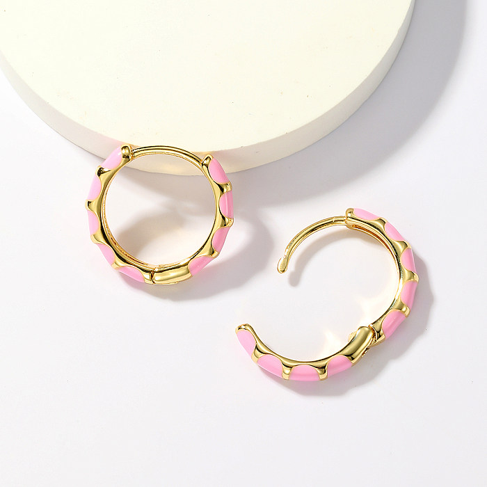 1 Pair Simple Style Round Copper Enamel Hoop Earrings