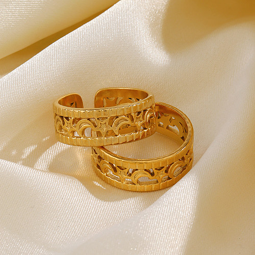 Estilo romano estrela lua chapeamento de aço inoxidável anéis abertos banhados a ouro 18K