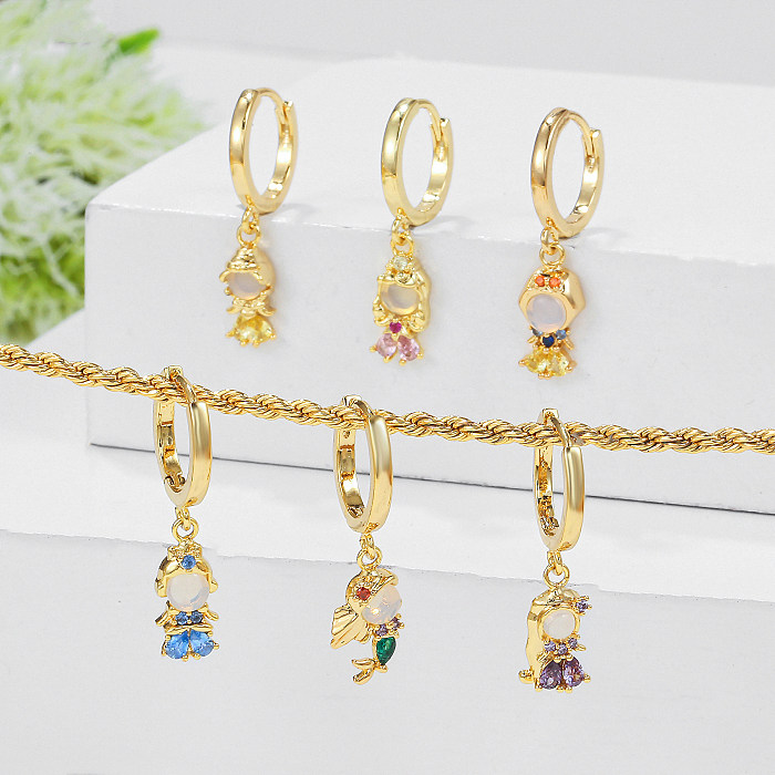 1 Piece Princess Cute Human Mermaid Plating Inlay Brass Zircon 18K Gold Plated Drop Earrings